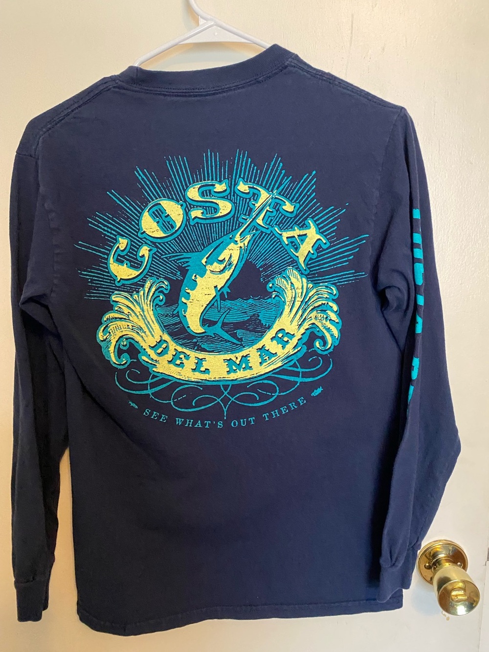Costa Navy Long Sleeve Tee with Teal & Yellow Back Graphic